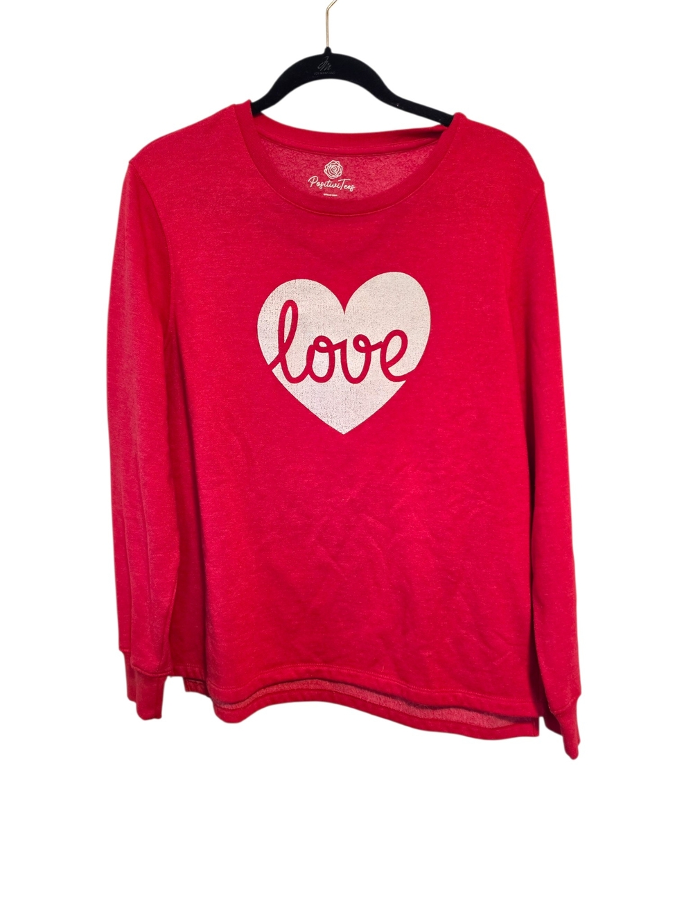 Positivitees Red 'Love' Heart Graphic Sweatshirt Size Medium
